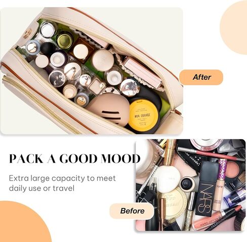 Travel Toiletry Bag Makeup Bag for Women - Stylish & Waterproof Leather Cosmetic Bags with Wide Open Flat, Portable Large Toiletry Organizer for Trave Daily Work in Saudi Arabia