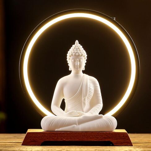Houlu 8.7 Inch LED Buddha Statue for Indoor Home Decor – Ceramic Meditating Buddha with Halo Light, Small Red Buddha on Wooden Base – Zen Room Decor, Altar Decoration, Spiritual Gift in Saudi Arabia