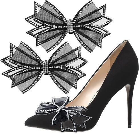 2 Pcs Shoe Clips for Women Dress Shoes, Mesh Bow Rhinestone High Heel Shoe Clips Buckle Detachable Bow Heels Clothing Accessories for Women Girls Bridal Wedding Party Prom Decorations in Kuwait