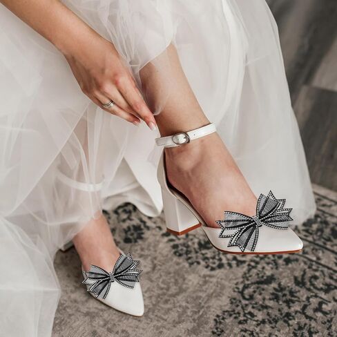 2 Pcs Shoe Clips for Women Dress Shoes, Mesh Bow Rhinestone High Heel Shoe Clips Buckle Detachable Bow Heels Clothing Accessories for Women Girls Bridal Wedding Party Prom Decorations in Kuwait
