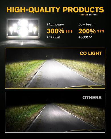 CO LIGHT 4Pcs 4x6 LED Headlights DOT Hi/Lo Sealed Beam Headlights Replacement H4651 H4652 H4656 H4666 H6545 Compatible with Peterbilt 379 Kenworth T800 T600 Freightinger Ford Probe in Saudi Arabia