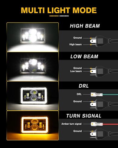 CO LIGHT 4Pcs 4x6 LED Headlights DOT Hi/Lo Sealed Beam Headlights Replacement H4651 H4652 H4656 H4666 H6545 Compatible with Peterbilt 379 Kenworth T800 T600 Freightinger Ford Probe in Saudi Arabia