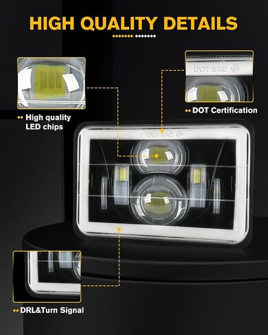 CO LIGHT 4Pcs 4x6 LED Headlights DOT Hi/Lo Sealed Beam Headlights Replacement H4651 H4652 H4656 H4666 H6545 Compatible with Peterbilt 379 Kenworth T800 T600 Freightinger Ford Probe in Saudi Arabia