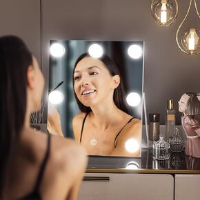 Hasipu Vanity Mirror with Lights, 10" x 12" Hollywood Mirror, Makeup Mirror with 7 Dimmable Bulbs, Smart Touch 3 Colors Dimmable, 360° Rotation, White