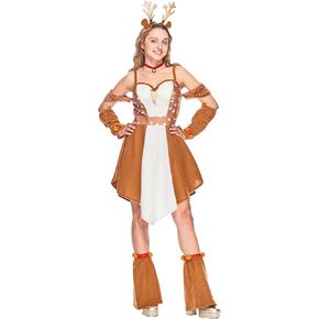 EraSpooky Women’s Festive Reindeer Costume - Holiday Party Dress with Antler Headband