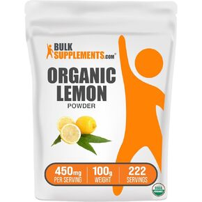 BulkSupplements.com Organic Lemon Powder - Natural Vitamin C Source, Fruit Powder, Lemon Flavoring - for Immune Support, Gluten Free, 450mg per Serving, 250g (8.8 oz) (Pack of 1)