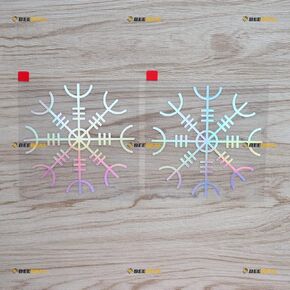 2 Pack Holographic Iridescent Color, 4 Inches - Helm of Awe Decal Sticker Vinyl Vegvisir Viking Odin Norse - for Car Boat Laptop No Background Die-Cut