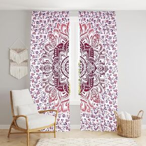 Bless International Beautiful Indian Bohemian Psychedelic Hippie Ombre Window Curtain Panels for Bedroom, Living, Balcony (Golden Passion Flower (38x83 Inches)(96x210 Cms))