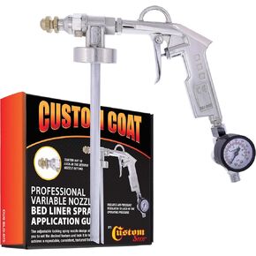 Custom Coat Professional Variable Nozzle Bed Liner Spray Application Gun with Regulator - Compatible with 1 Liter Bedliner Bottles - for Truck Protective Texture Coating