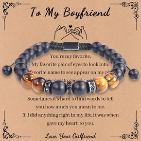YANCHUN to My Boyfriend Bracelet Valentines Day Gifts for Boyfriend Adjustable Tiger Eye Beaded Bracelet for Men Boyfriend Bracelet from Girlfriend Valentines Day Gifts for Him