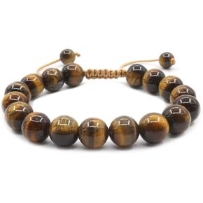 10mm Natural Tiger Eye Bracelet Braided Rope Adjustable Gemstone Men and Women Bracelet