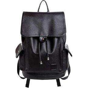 PU Leather Laptop Backpack Purse with Adjustable Shoulder Strap Business Bag for Woman Man, Travel Bags Casual Daypack for Travel Sports Hiking Camping (Black)