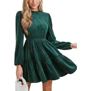 CUPSHE Women Ruffle Mini Fall Dress Long Bubble Sleeve Smocked Waist Casual Festival Spring Autumn Winter Dresses