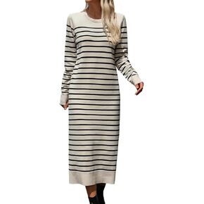 Women's Striped Sweater Sweater Long Sleeve Crew Neck Knit Dress 2024 Fall Winter Outfits Slim Fit Bodycon Sweater