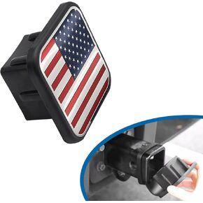 2" x 2" Car Trailer Hitch Cover Plug, 2 Inch American Flag Rubber Car Receiver Tube Hitch Plug, Fit for 2" Square Receiver Tube Insert(Silver & Red)