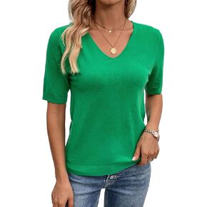 Verdusa Women's Basic Short Sleeve V Neck Knit Sweater Tops Pullover