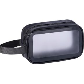 Clear Makeup Bags-Clear Makeup Bags with Handles,Opening Clear Toiletry Bags,PVC Cosmetic Bags for Women and Men,Travel Essentials, Clear Travel Bags for Toiletries, Black