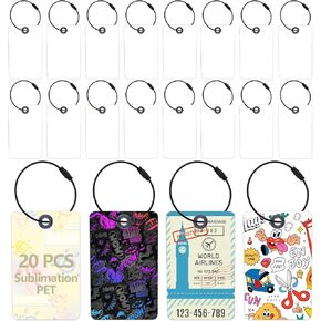 20pcs Sublimation Luggage tag Blanks,PET Luggage Tags with 20 Pack Wire Rings Blank ID Card Holder for Travel Suitcase Bags Label Tag,Double Sides Sublimation Keychain Blanks Product Bagge
