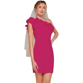 WDIRARA Women's One Shoulder Layered Ruffle Trim Sleeveless Party Bodycon Dress