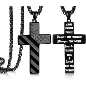 SAM & LORI Gifts for Teens/Men, American Flag Cross Necklace for Son/Boyfriend/Husband/Father on Birthday/Graduation/Fathers Day