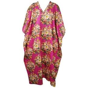 Womens Maxi Kaftan Dress, Fuchsia Pink Floral Caftan L-2XL