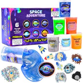 FINOCLAY DIY Slime Kit for Boys Girls, Over 100 Accessories with 24 Non Sticky Premade Slimes in Gift Container, Galaxy, Unicorn Fluffy, Glow in Dark, Glitter, Charms, Fidget Pack Slime Set Party Toy