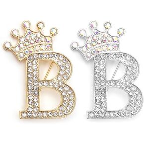 Crown Initial Letter A-Z Brooch Pin 2Pair Gold white Silver Crystal Crown Brooch Gold Silver Plated 26 Alphabets Lapel Pin Full Crystal Initial Badges Pin for Women Men