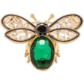 Vintage Rhinestone Bee Brooch Green Gold Honey Bee Lapel Pin Fly Crystal Insect Pin for Women Men