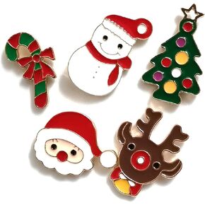 PTDecals 5PCS Christmas Santa Claus Christmas Tree Small Deer Walking Stick Brooch Pins For Clothes Bag Christmas Decoration