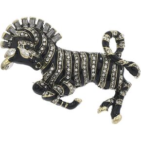 Rhinestone Zebra Horse Brooch Pin for Women Men Gold Tone Vintage Black Enamel Crystal Big Animal Brooches Lapel Pins Fashion Dainty Dress Accessories Christmas Holiday Party Jewelry Gift