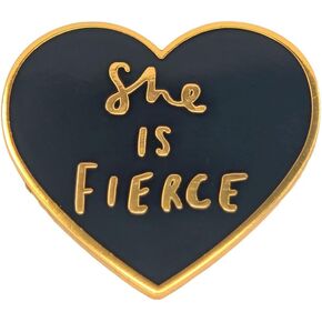 Black Heart Pin, 'She is Fierce' EngravedEnamel Pin Feminent Inspirational Jewelry ，Empowerment Gift Fashion Pin Gift for Her