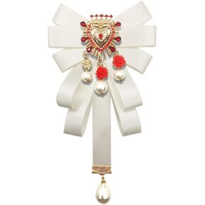 Retro Court style Crystal pearl Bow Brooch Pins for Women Girls Corsage Big bow tie Baroque heart fashion show collar Accessories