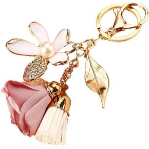 Flower Keychain Rhinestone Tassel Leaf Keychain Bag Pendant Car Keychain Charms Flower Tassel Keychain Cute Purse Bag Pendant Charms Gift