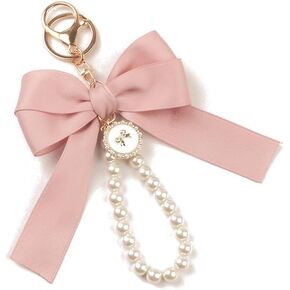 Caiyao Cute Bowknot Pearl Wristlet Keychains for Women Lily Sakura Flower Key Ring for Car Wallet Pendant Bag Charms