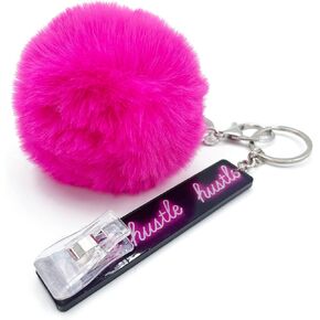 Card Grabber Card Clip For Long Nails, Cute Acrylic Debit Bank Card Grabber Keychain with Pom Pom Ball and Plastic Clip For Women(New' Rose Red)