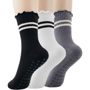 Pilates Socks with Grips for Women, 3 Pairs Grips Socks Pilates Non-slip Yoga Socks for Ballet, Dance, Workout