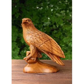 8" Wooden Handmade American Eagle Statue Handcrafted Figurine Sculpture Art Hand Carved Rustic Lodge Outdoor Decorative Home Decor Us Accent Decoration Eagle Statue