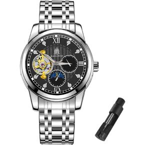 Men's Fully Automatic Mechanical Watch Tourbillon Lunar Phase Display 24 Hour dial Waterproof Glow Steel Band Men's Watch