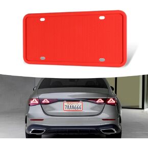 1 PC Car Silicone License Plate Frame, 12.2In x 6.3In Waterproof Rust-Proof Does Not Hurt Car Paint License Plate Holder, Universal American Car License Plate Bracket (Red)