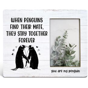 TSUYAWU Valentines Day Gifts for Boyfriend Girlfriend Bride Groom, Wedding Engagement Gifts for Couple, Romantic Quote You Are My Penguin Wood Picture Frame 8 x 10 Inch, Tabletop and Wall Mounting