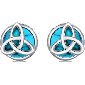 OHAYOO Celtic Earrings 925 Sterling Silver Celtic Knot Wrap Turquoise Stud Earrings Celtic Jewelry Gifts for Women