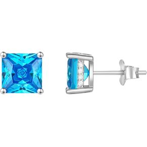 YL Square Earrings 925 Sterling Silver Stud Earrings 4-8 MM Princess Cut Birthstone Jewelry for Women