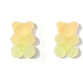 Cute Bear Stud Earrings for Women - Gummy Bear 925 Silver Stud Earrings - Gradient Color Little Bear Jewelry for Women