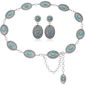 Glenmal Western Concho Belt Cowgirl Earrings Set for Women Cowgirl Waist Chain Belts Boho Earrings for Country Concert Outfit(Modern Style)