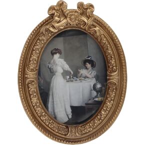 Vintage 3.5x4.5 Small Beige Oval Picture Frame – Mini Antique Gold Art Deco Frame with Glass Front – Elegant Wall Hanging or Tabletop Photo Frame