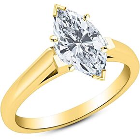 14K Yellow Gold 1-5 Carat Lab Grown Solitaire Marquise Cut Cathedral IGI Diamond Engagement Ring (E-F Color SI1-SI2 Clarity)