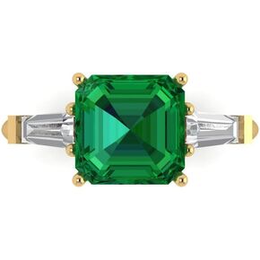 Clara Pucci 3 ct Asscher Cut Created Emerald 14k Yellow Gold Three-Stone Wedding Engagement Bridal Promise Ring