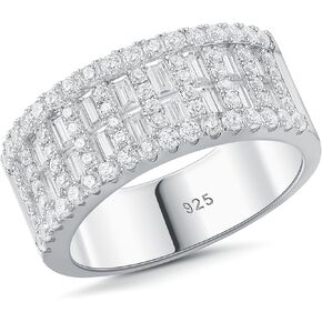 AAAAA Cz Wedding Bands for Women 925 Sterling Silver Emerald Wide Band Rings Anniversary Eternity Ring Size 5-10