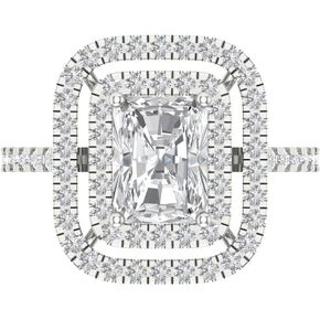 Clara Pucci 2.63 ct Emerald Cut Synthetic Moissanite 14k White Gold Halo Solitaire W/Accents anniversary Wedding Engagement Ring
