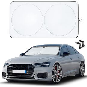 EcoNour Car Windshield Sun Shade with Bonus Car Headrest Hook (2 Pack) | 240T Material Car Sun Visor for Sun Heat Protection | Car Interior Accessories for Sun Heat | Standard (64 inches x 32 inches)